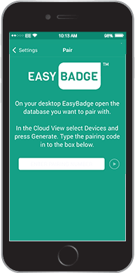Screenshot showing the EasyBadge connection screen