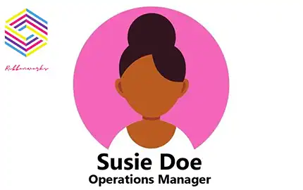 A mock up of an ID card in landscape orientation with a large photo, name and job title in the centre and a logo on the top left.