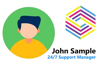 A mock up of an ID card in landscape orientation with a large photo on the left and logo, name and job position on the right.