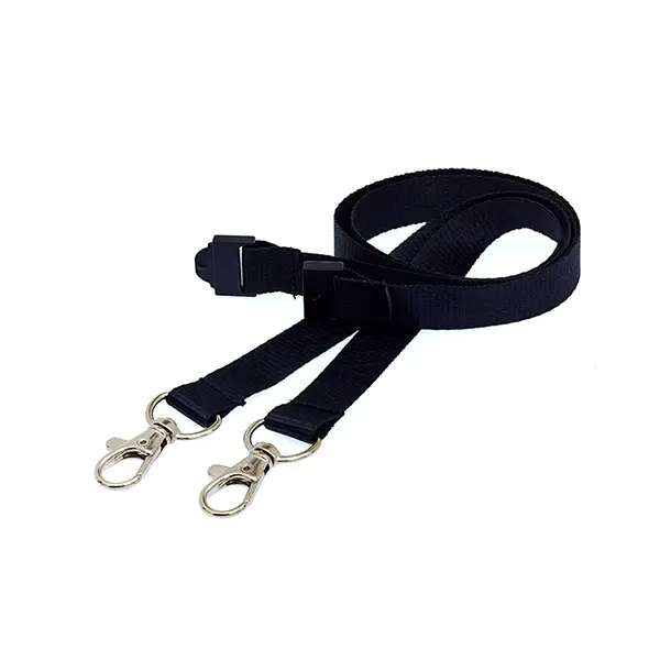 Plain Double Clip Lanyard (1.5cm Flat) Black Plain Double Clip Lanyard (1.5cm Flat)