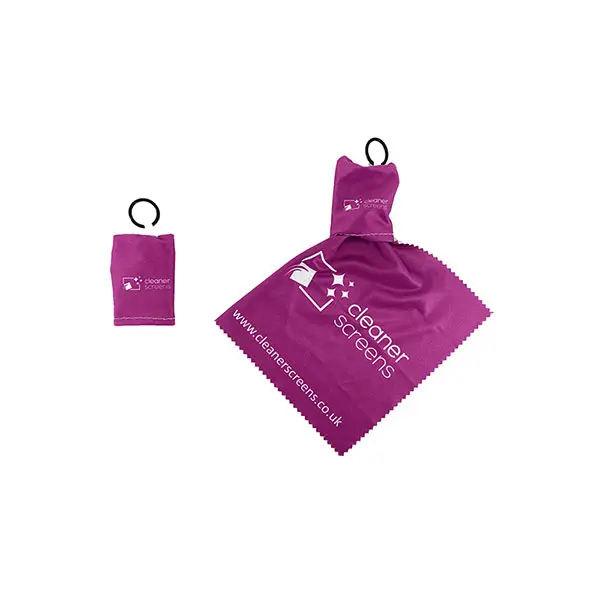 Printed Screen Cleaning Cloth In Keyring Pouch Printed Screen Cleaning Cloth In Keyring Pouch - Purple With White Branding
