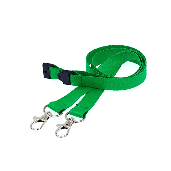 Plain Double Clip Lanyard (1.5cm Flat) Green Plain Double Clip Lanyard (1.5cm Flat)
