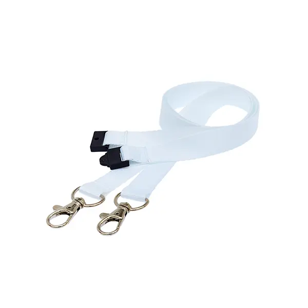 Plain Double Clip Lanyard (1.5cm Flat) White Plain Double Clip Lanyard (1.5cm Flat)