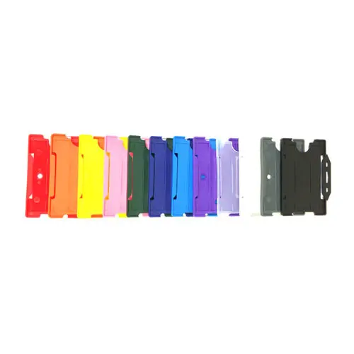 Selection Of Coloured ID Card Holders Taken from Above, Ordered By Colour To Create A Rainbow Effect From Left To Right